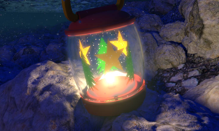 Toy lantern glowing underwater